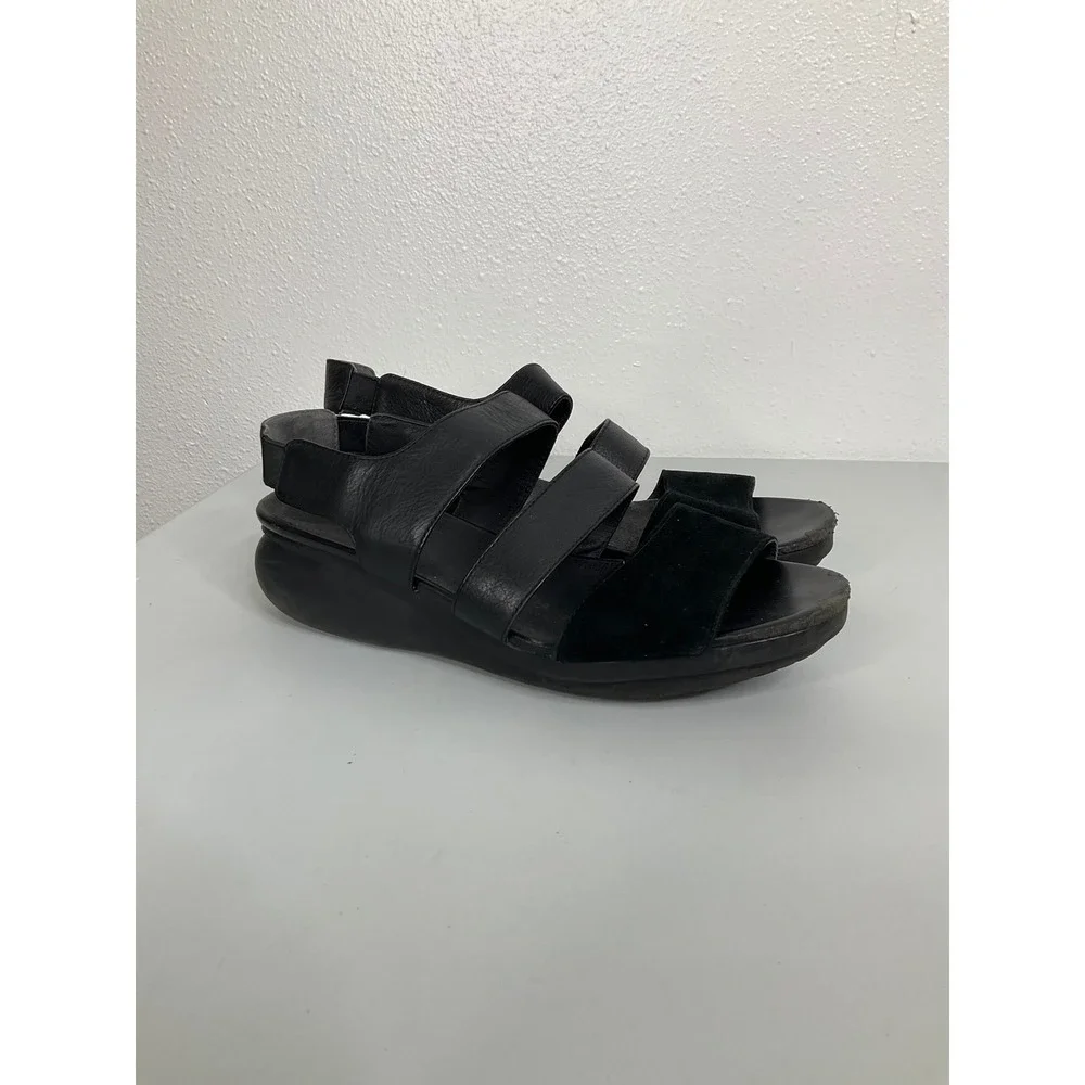 Camper Oruga Up Black Leather Suede Platform Slingback Sandals Womens 42